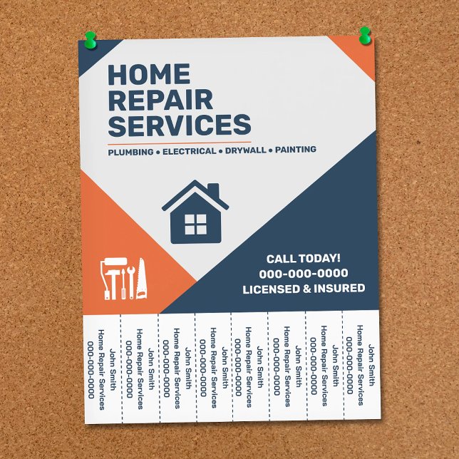 Modern Home Repair Tear-Off Tabs Flyer (Modern Home Repair Tear Off Strips Flyer)