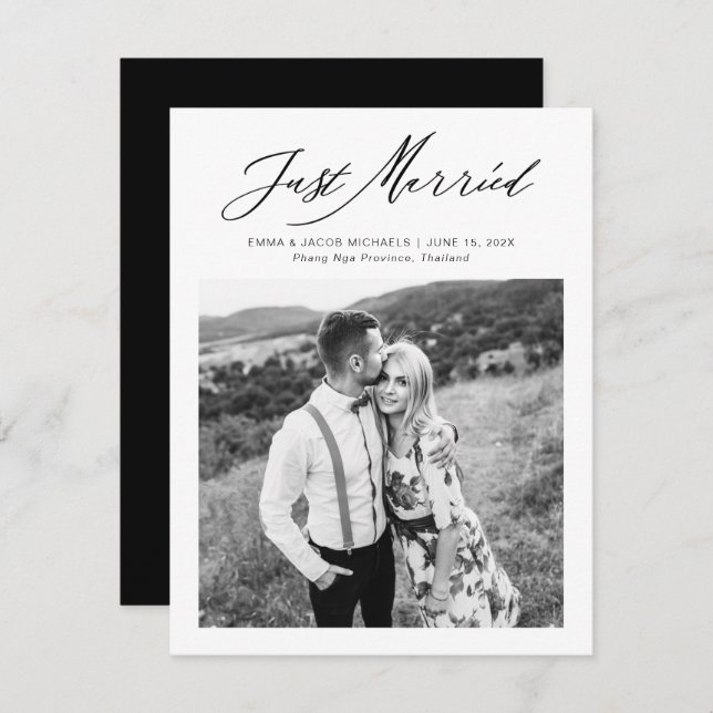 Modern Just Married Calligraphy Wedding Elopement (Frente/Verso)