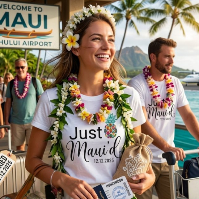 Modern Just Maui'd | Casal de Lua de Mel no Havaí (Just married couple t-shirt )