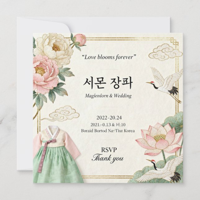 Modern Korean Traditional Wedding Invitation (혼례 초 (Frente)