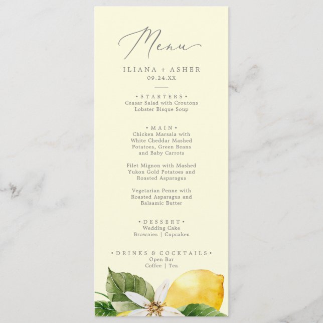 Modern Lemon Garden | Menu Janto Casamento Amarelo (Frente)