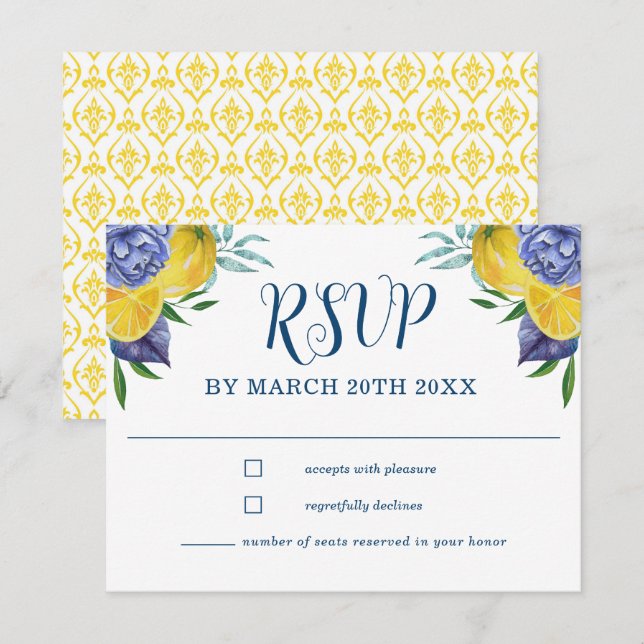 Modern Lemon Summer Wedding RSVP (Frente/Verso)