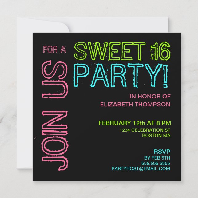 Modern Lights Sweet 16 Convite de aniversário (Frente)