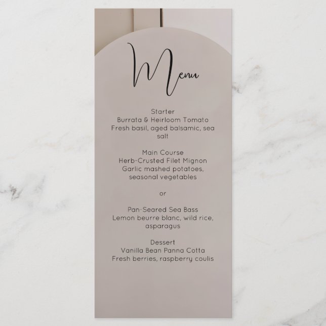 Modern Luxe Arch Wedding Menu | Neutral Beige  (Frente)