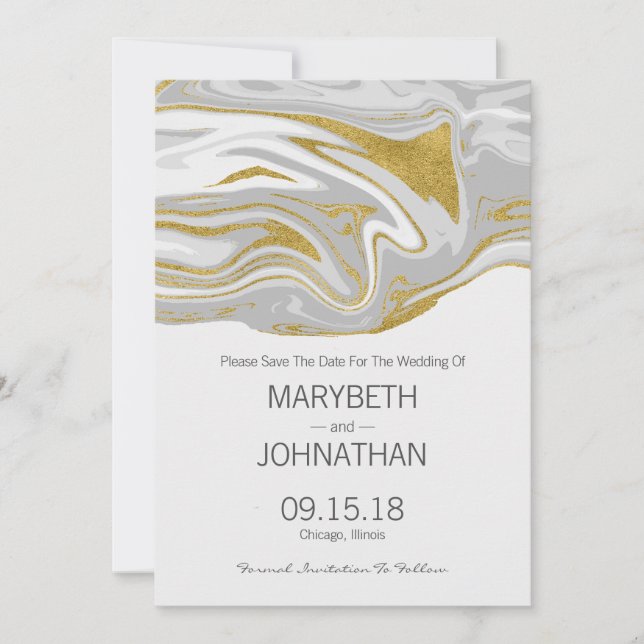 Modern Marble e Dourado Casamento Salvem o Cartão  (Frente)