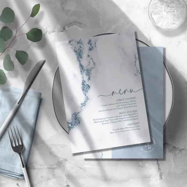 Modern Marble Glitter Wedding Dusty Blue ID816 (Criador carregado)