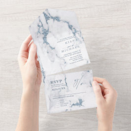 Modern Marble Glitter Wedding Dusty Blue ID816