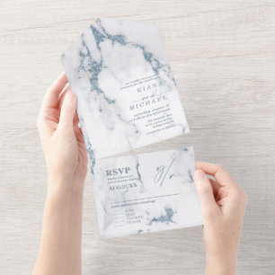 Modern Marble Glitter Wedding Dusty Blue ID816