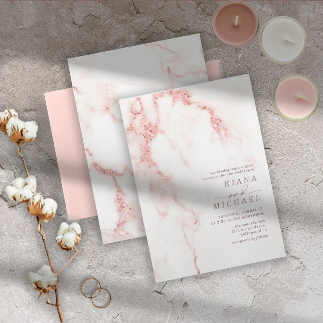 Modern Marble Glitter Wedding Rosa Dourado ID816 (Criador carregado)