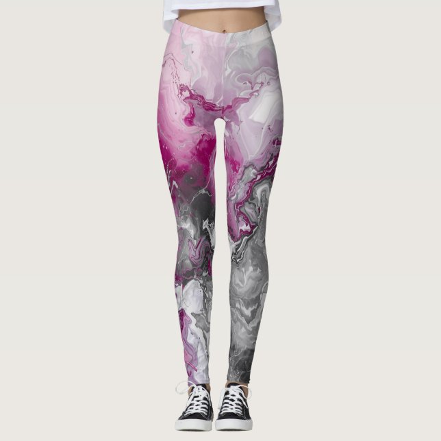 Modern Marble Pink and Grey Abstract Leggings (Frente)