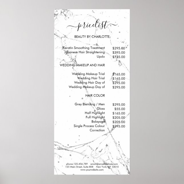Modern Marmor Style Pricelist Poster (Frente)