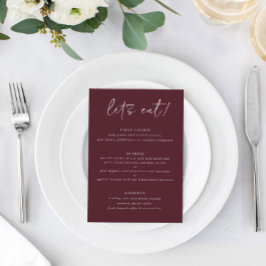 Modern Merlot Weding Menu com Obrigado em Volta