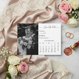 Modern Minimal Photo Calendar Save the Date Card 