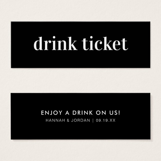 Modern Minimal | Ticket de Bebida de Casamento (Frente & Verso)