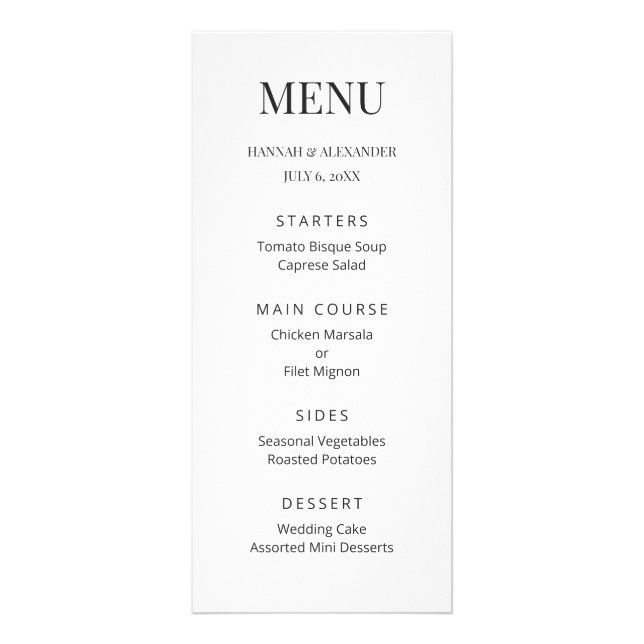 Modern Minimal Wedding Menu (Frente)