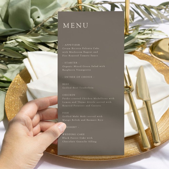 Modern Minimal Wedding Reception Menu Taupe (Criador carregado)