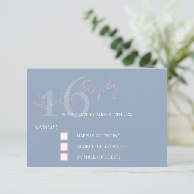 Modern Minimalist 16th RSVP Pink Blue Birthday (Em pé/Frente)