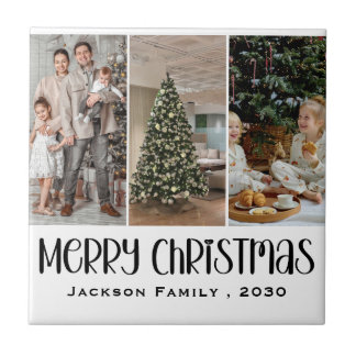 Modern Minimalist 4 Photo Collage Family Name Year