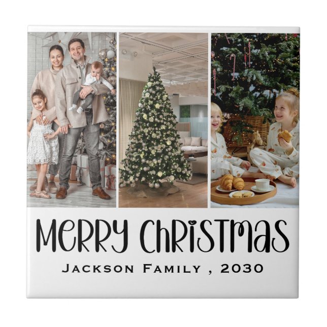 Modern Minimalist 4 Photo Collage Family Name Year (Frente)