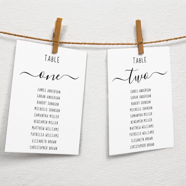 Modern Minimalist Black & White Seating Chart Card (Criador carregado)