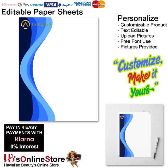 Modern Minimalist Blue White Business Paper Sheets (Modern Minimalist Blue White Business Paper Sheets.)