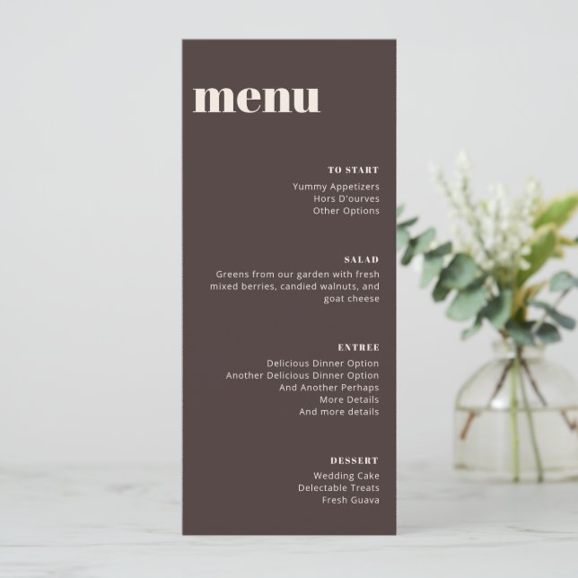 Modern Minimalist Brown Wedding Tall Template Menu (Em pé/Frente)