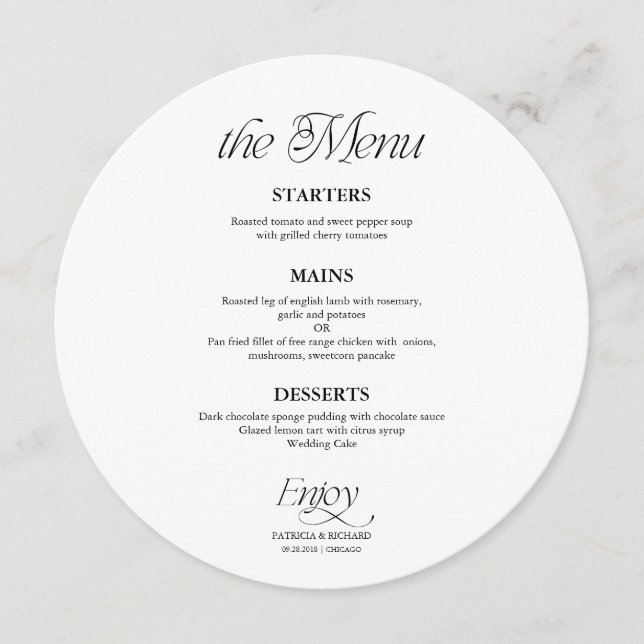 Modern Minimalist Circle Wedding Menu (Frente)