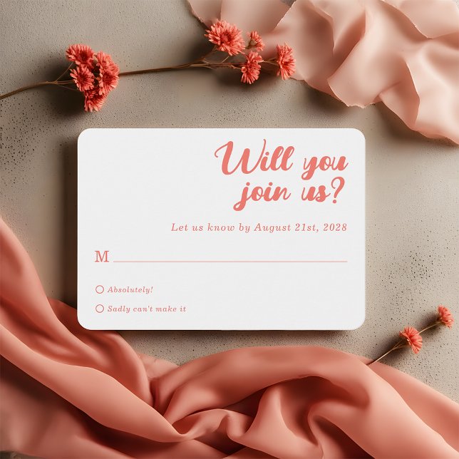 Modern Minimalist Coral Pink Wedding RSVP Cards (Criador carregado)