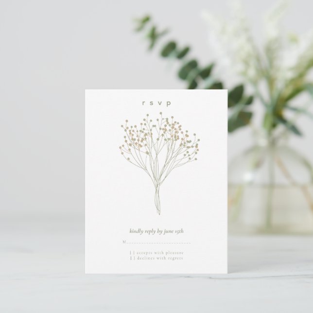 Modern Minimalist Floral Baby Shower RSVP Card (Em pé/Frente)