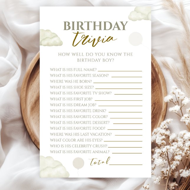 Modern Minimalist Neutral Gold Birthday Boy Trivia (Criador carregado)