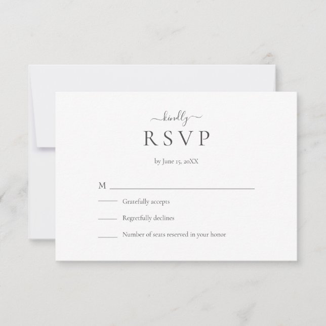 Modern Minimalist Script Wedding RSVP Card (Frente)