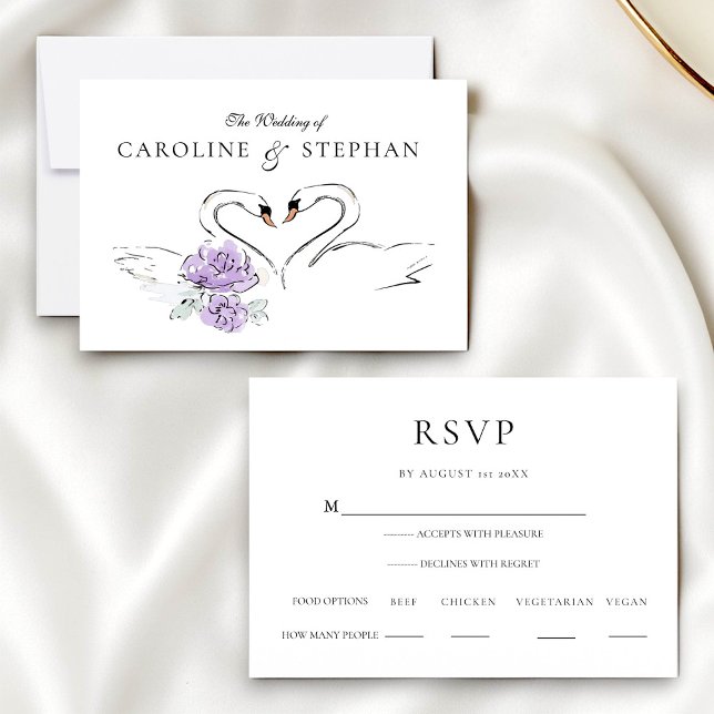 Modern Minimalist Swan RSVP Card with Meal Options (Criador carregado)