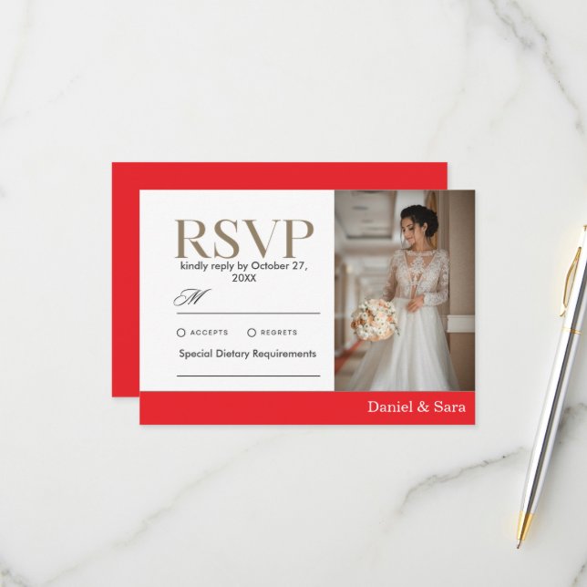Modern Minimalist Wedding RSVP Card with Photo (Frente/Verso In Situ)