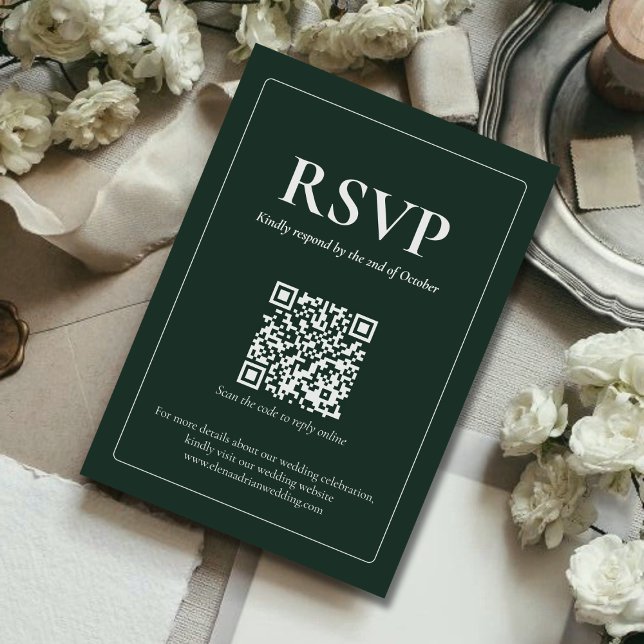 Modern Moody Wedding RSVP Card with QR code (Criador carregado)