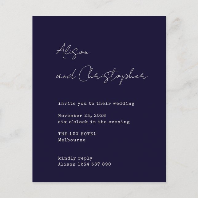 Modern Navy Elegant Script Wedding Invitation (Frente)