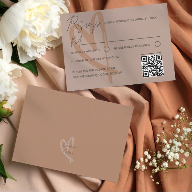 Modern Neutral Heart Wedding RSVP Card (Criador carregado)