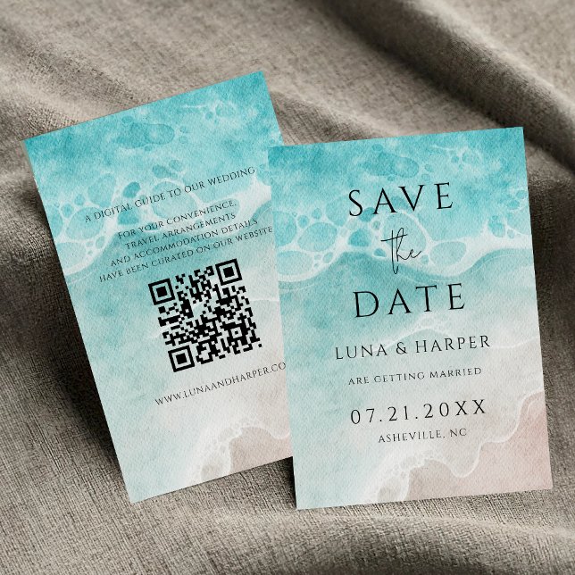 Modern Ocean Tide Watercolor Wedding Save the Date (Criador carregado)