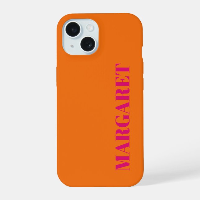 Modern orange fuchsia monogram name Phone Case (Verso)