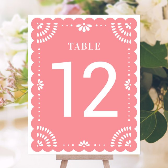 Modern Papel Picado Núm. Núm. de Casamento, Rosa (Mexican Papel Picado Table Number)