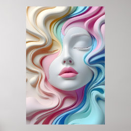 Modern Pastel Abstract 3D Face Art Poster