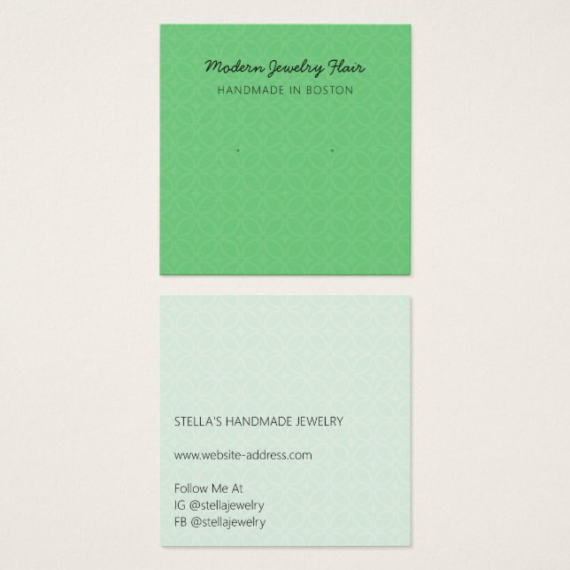 Modern Pattern Green Earring Display Card (Frente & Verso)