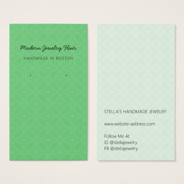 Modern Pattern Green Earring Display Card (Frente & Verso)