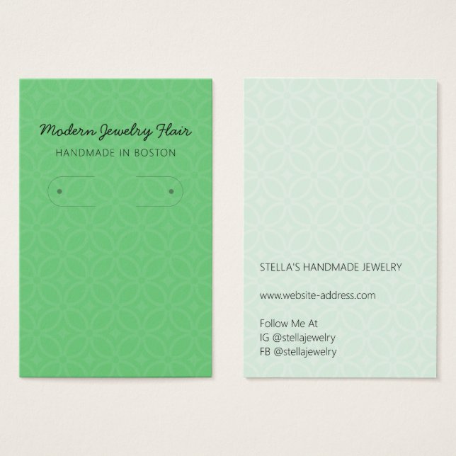 Modern Pattern Green Hoop Earring Display Card (Frente & Verso)