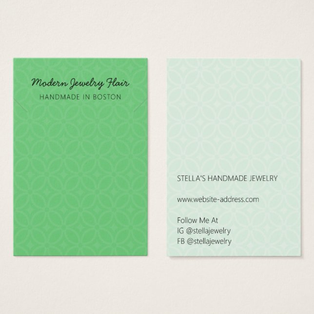 Modern Pattern Green Necklace Display Card (Frente & Verso)