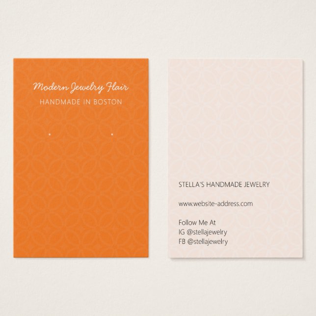 Modern Pattern Orange Earring Display Card (Frente & Verso)