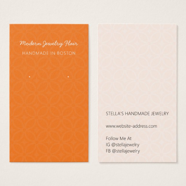 Modern Pattern Orange Earring Display Card (Frente & Verso)