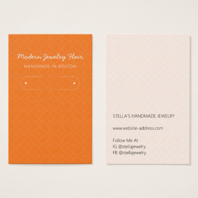 Modern Pattern Orange Hoop Earring Display Card (Frente & Verso)