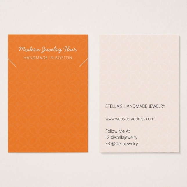 Modern Pattern Orange Necklace Display Card (Frente & Verso)