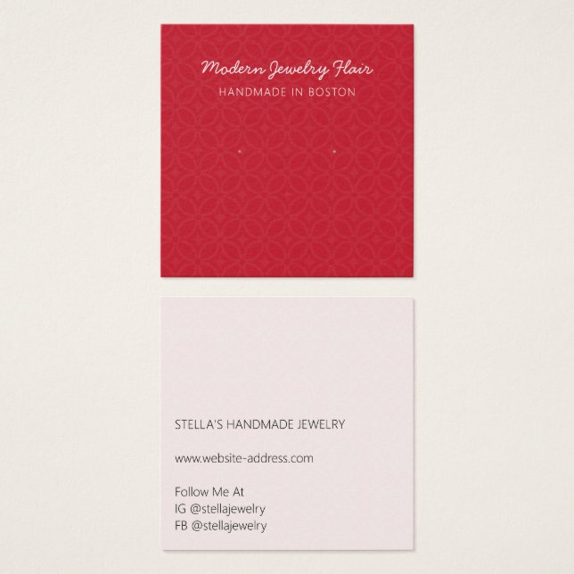 Modern Pattern Red Earring Display Card (Frente & Verso)