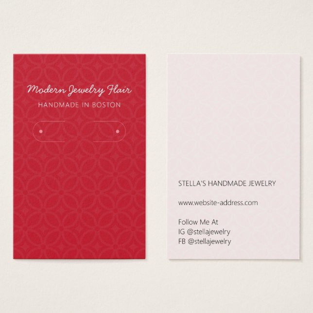 Modern Pattern Red Hoop Earring Display Card (Frente & Verso)